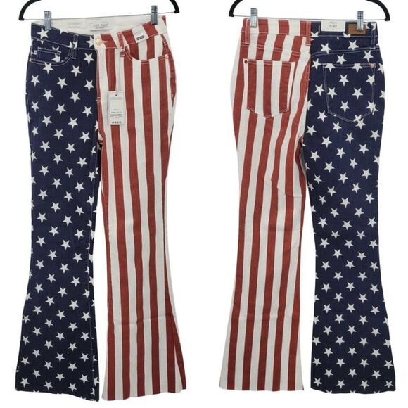 Judy Blue USA Flag High Waist Flare‎ Jeans 7/28 Cotton Patriotic Stars Stripes - Picture 2 of 14